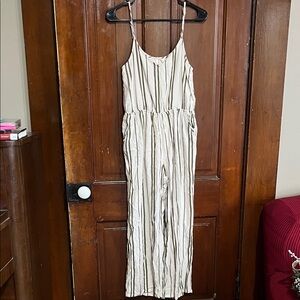 Striped Cream Wide-Leg Jumpsuit with Spaghetti Straps